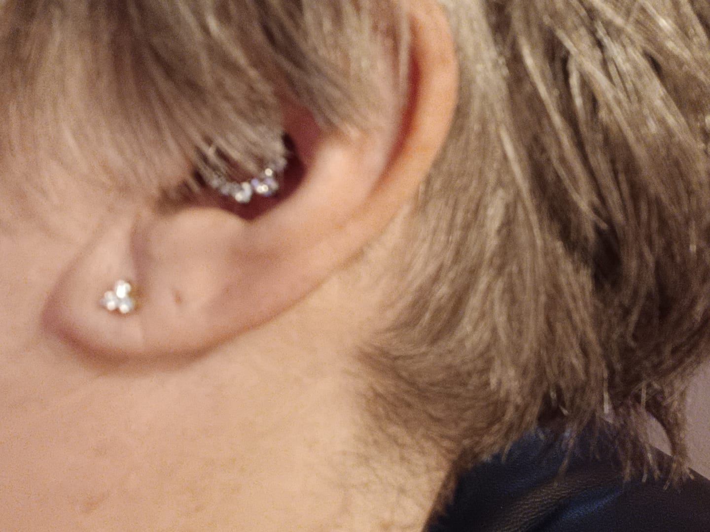 Customer photo review of Versa Trinity Lab Grown Diamond Sleep Stud Earrings