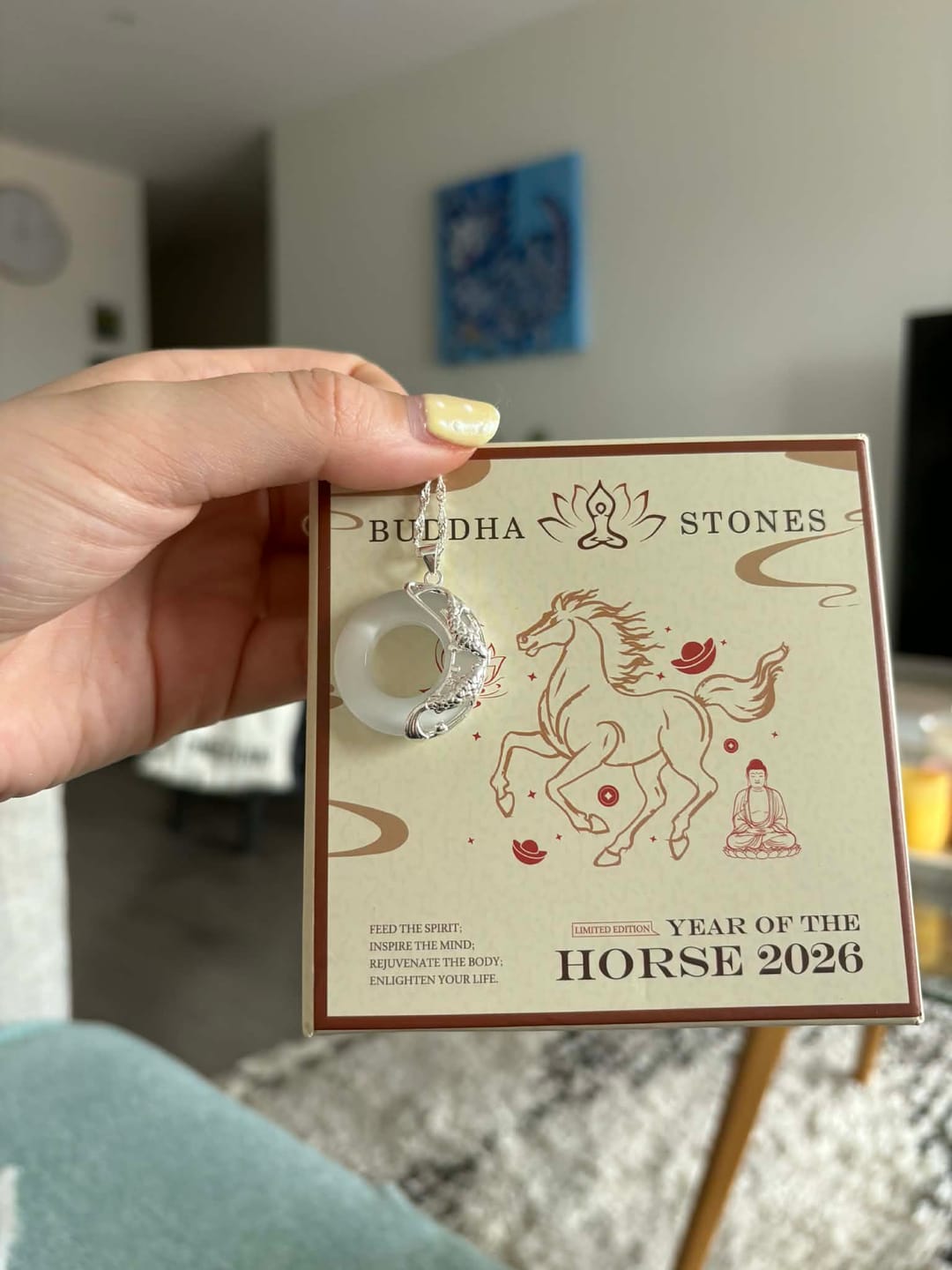 Customer photo review of Buddha Stones Natural White Jade Koi Lucky Necklace