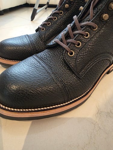 Customer photo review of Almond CapToe Logging Boot -luosjiet®boots - Black Xizang Yak Leather
