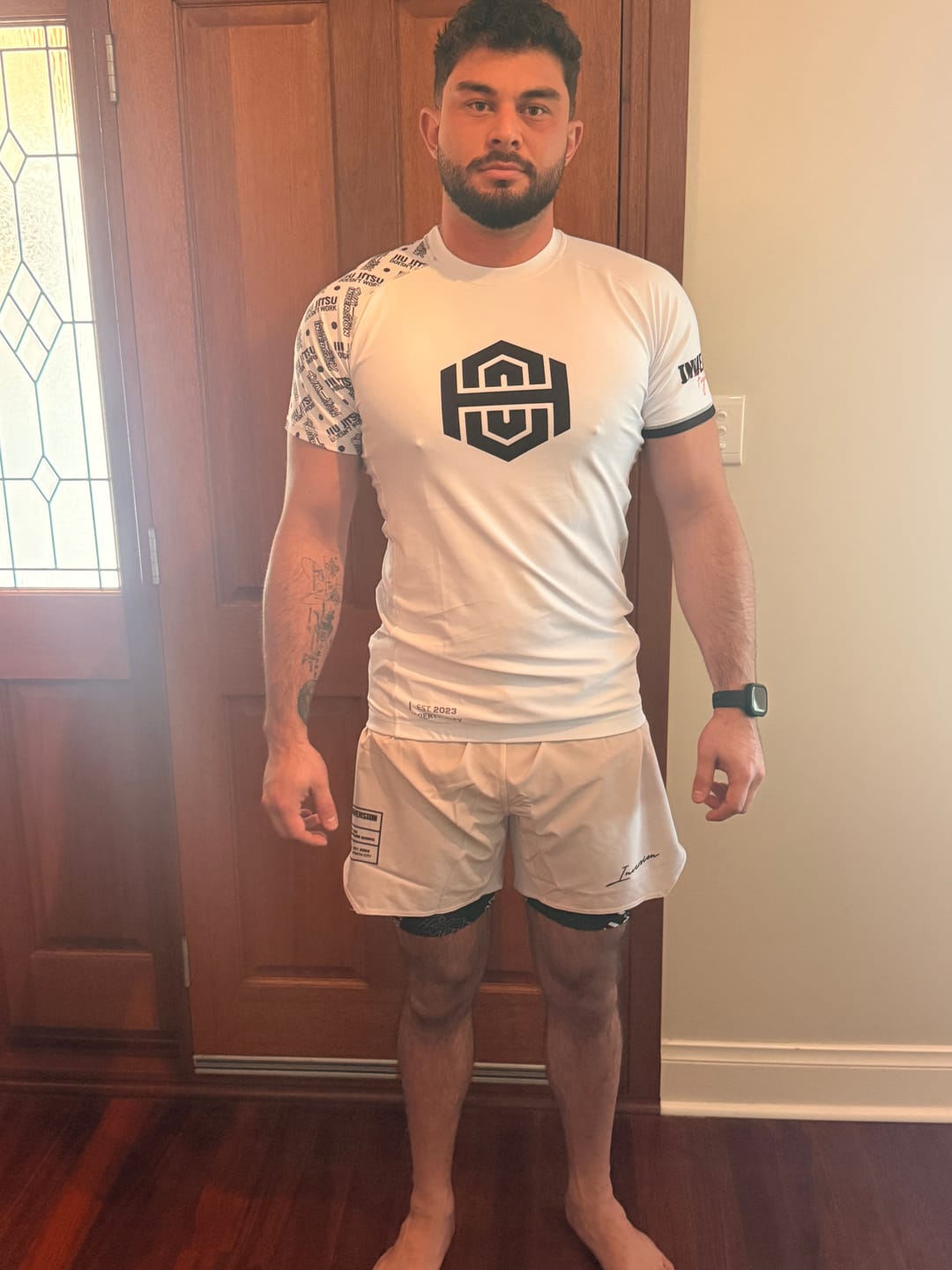 Customer photo review of JJDW WHITE SERIES - 2 IN 1 BJJ SHORTS