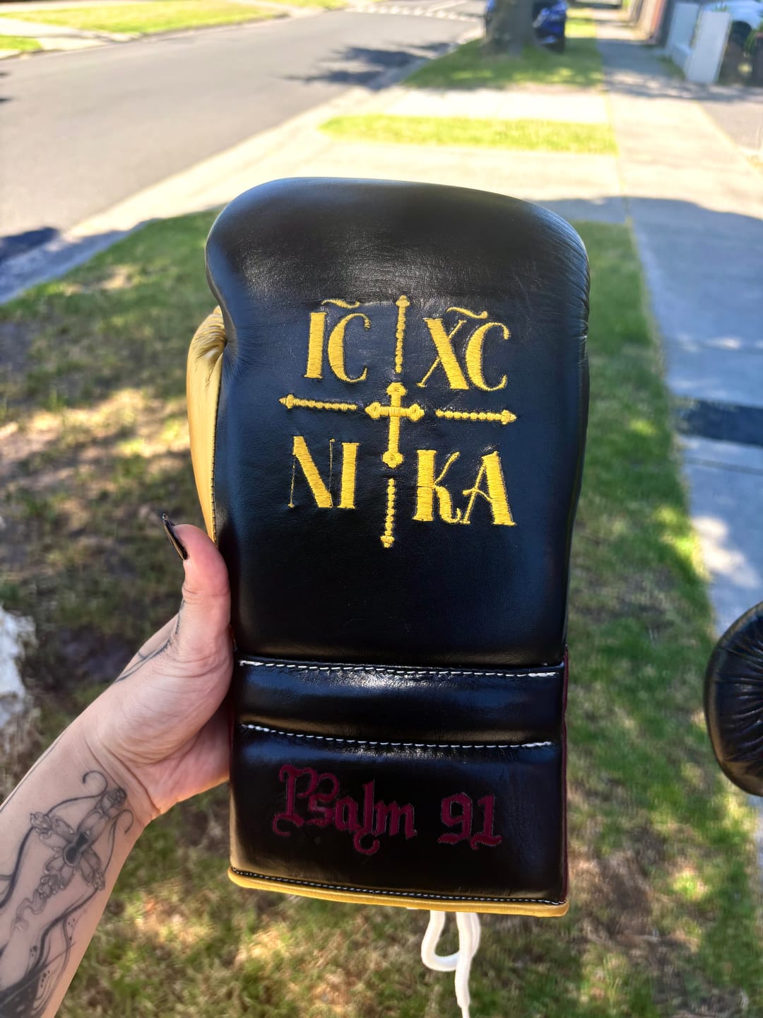 Customer photo review of Japanese Sparring Gloves - Fully Customizable - Embroidered Names - Choose Any colourway