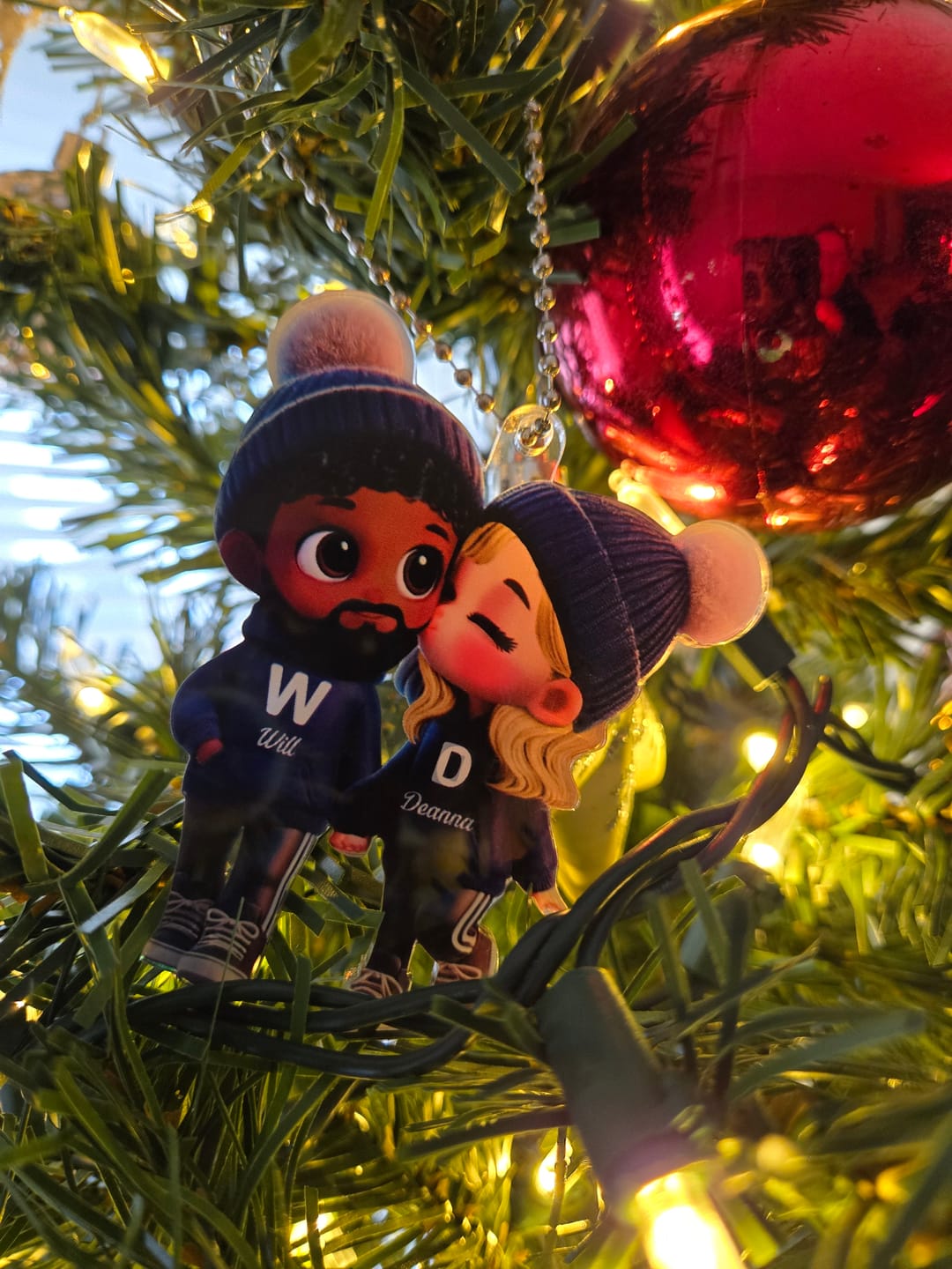 Customer photo review of Cute Cartoon Couple Walking Personalized Acrylic Christmas Ornament