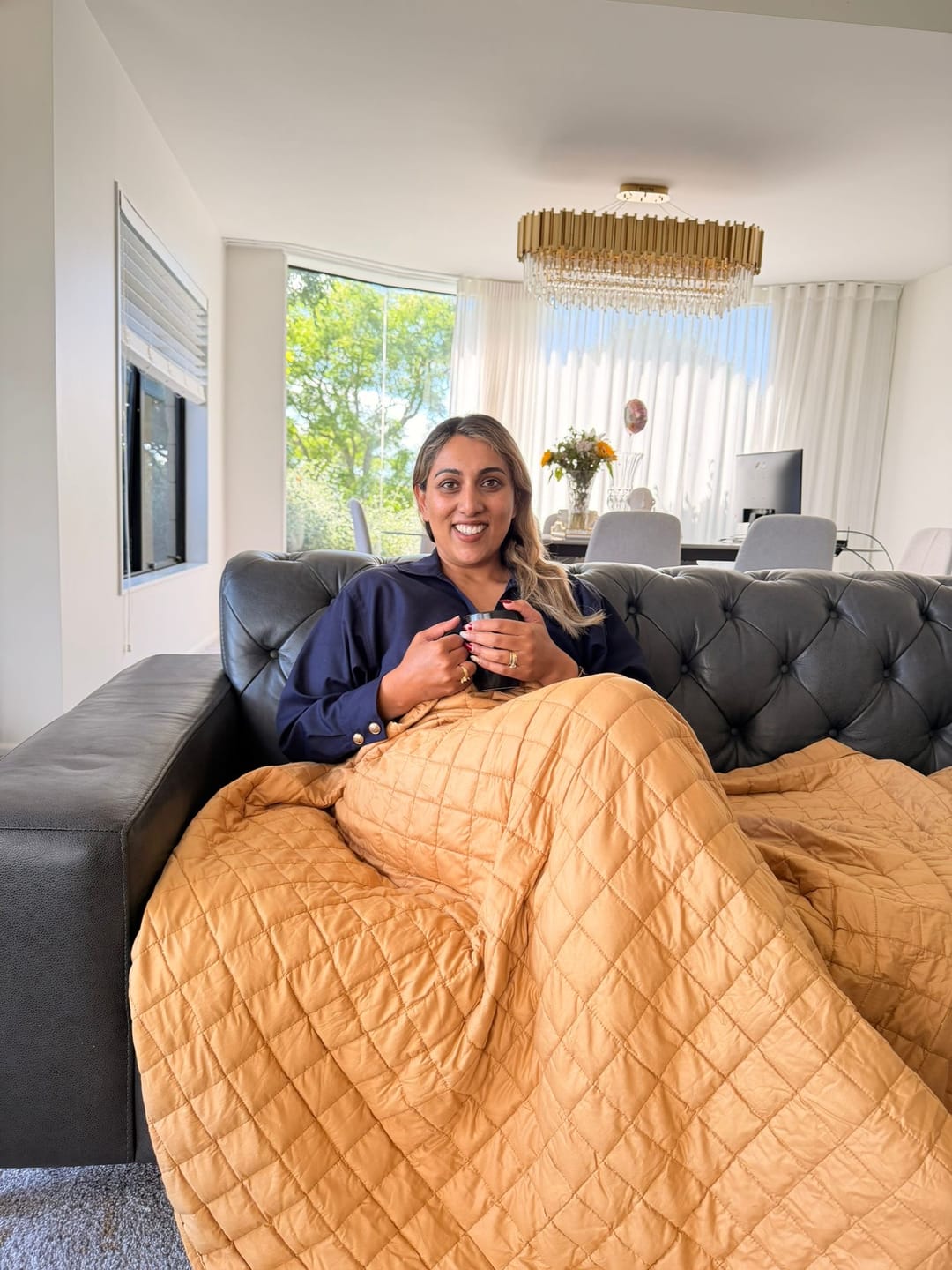 Customer photo review of The Oliviada Weighted Blanket: Recovery starts now.