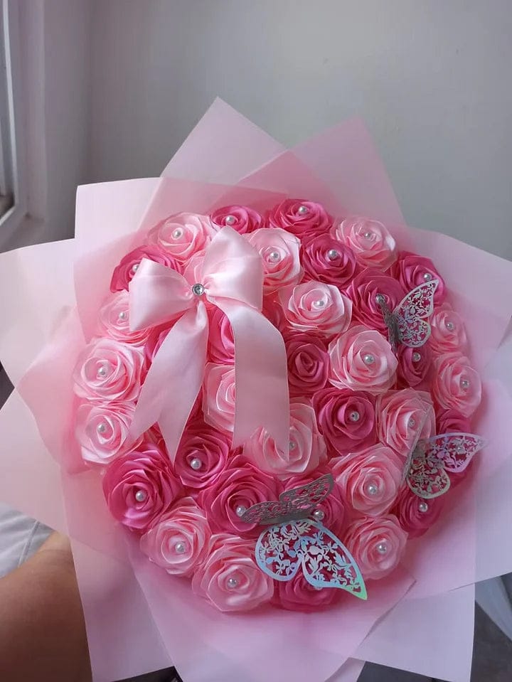 Customer photo review of Eternal Rose Bouquet - HandMade From Satin Ribbon | Valentines Couples Gift 1st Anniversary gift(Never Wither)
