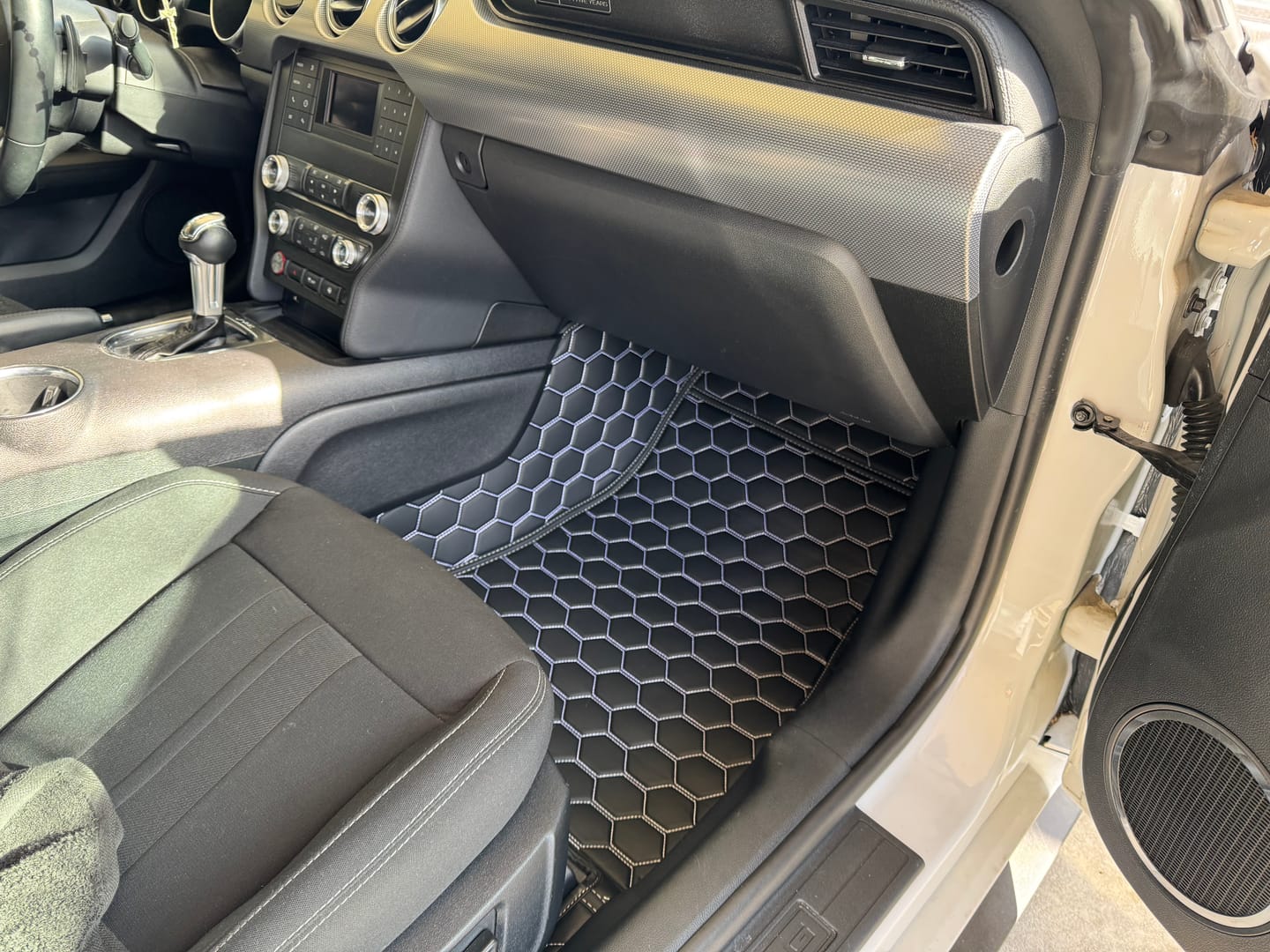 Customer photo review of 2015+ Ford Mustang Honeycomb Leather Floor Mat