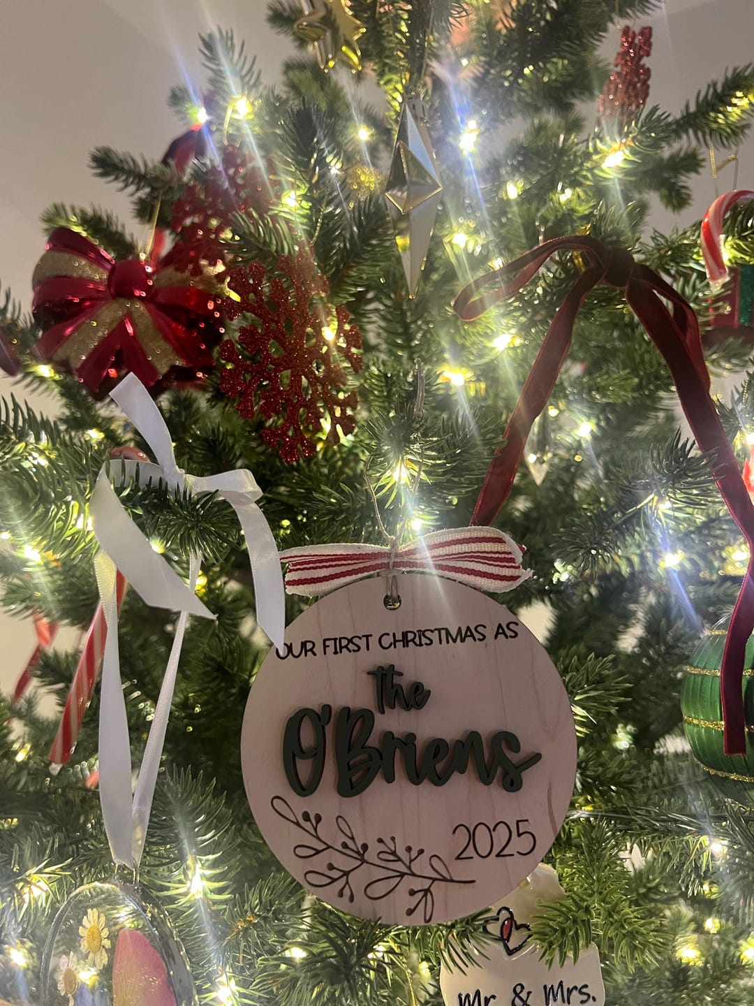 Customer photo review of Our First Christmas Married Ornament 2025