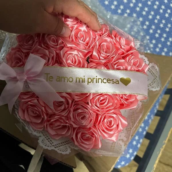 Customer photo review of Eternal Rose Bouquet - HandMade From Satin Ribbon | Valentines Couples Gift 1st Anniversary gift(Never Wither)