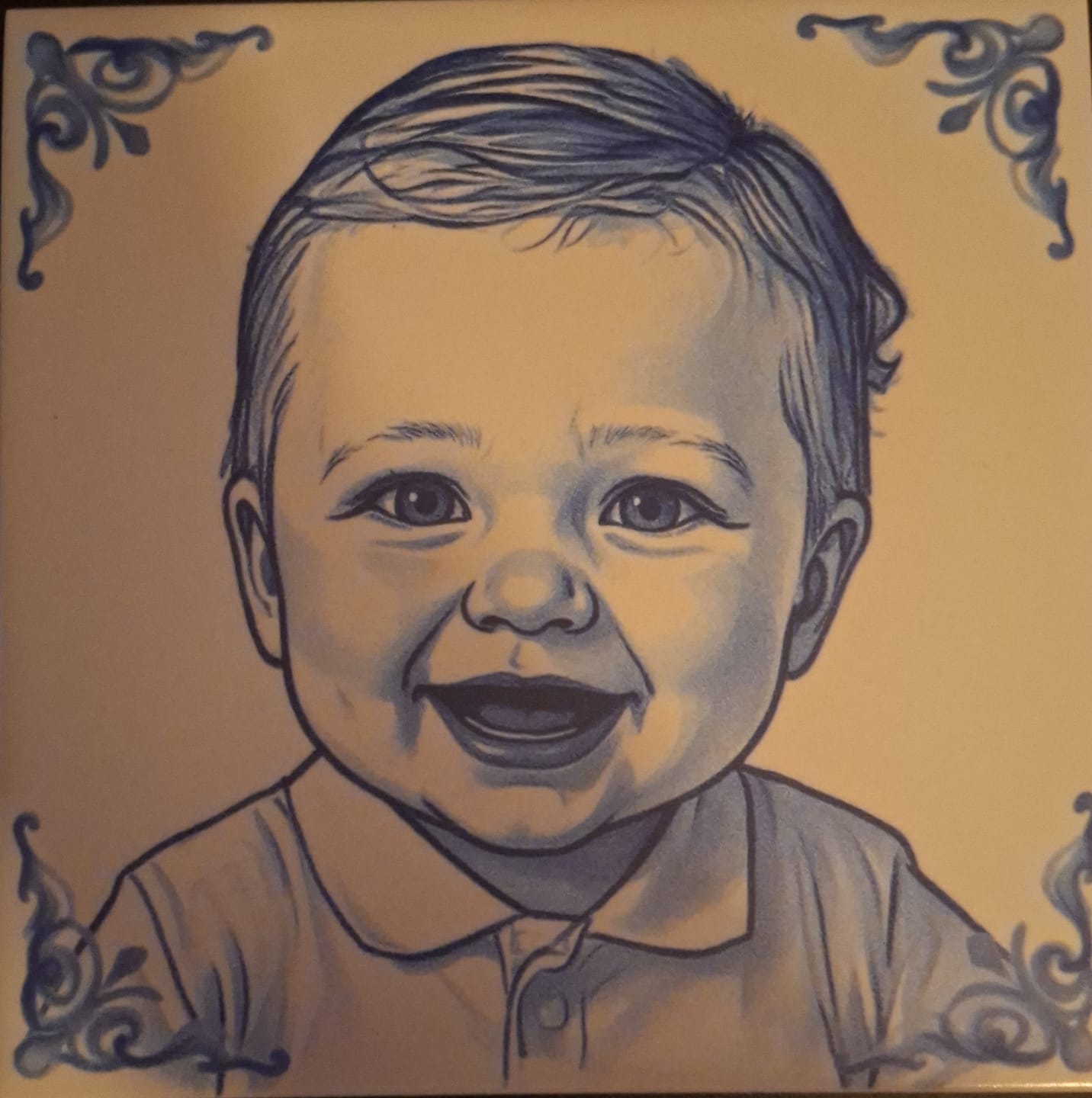 Customer photo review of Delfts Blauw tegeltje bedrukken met jouw eigen huisdier