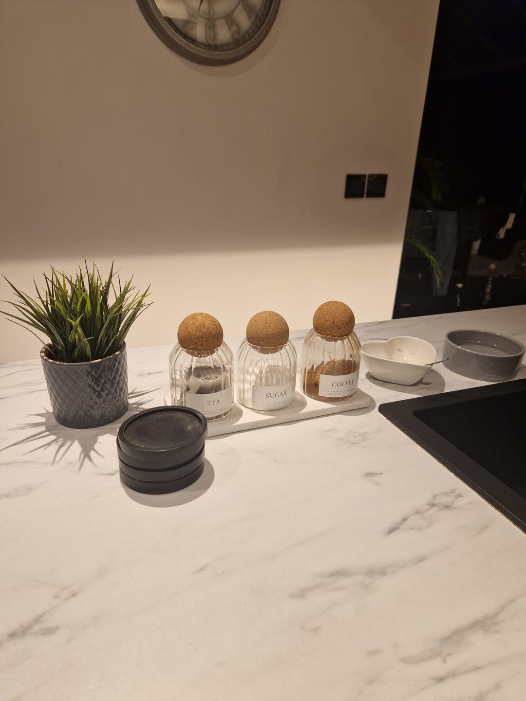 Customer photo review of Set of 3 Cork Ball Glass Jars - Tea, Coffee and Sugar 500ml - Ribbed Cork Ball