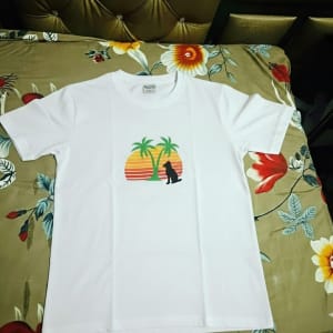 Customer photo review of Palm Paradise Dog Graphic T-Shirt