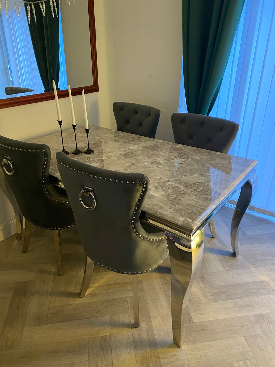 Customer photo review of Vienna Marble Dining Table With Chelsea Ring Knocker Chairs