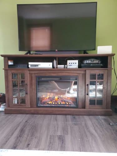 Customer photo review of Astorga 58" Modern Farmhouse Fireplace TV Stand with Glass Doors