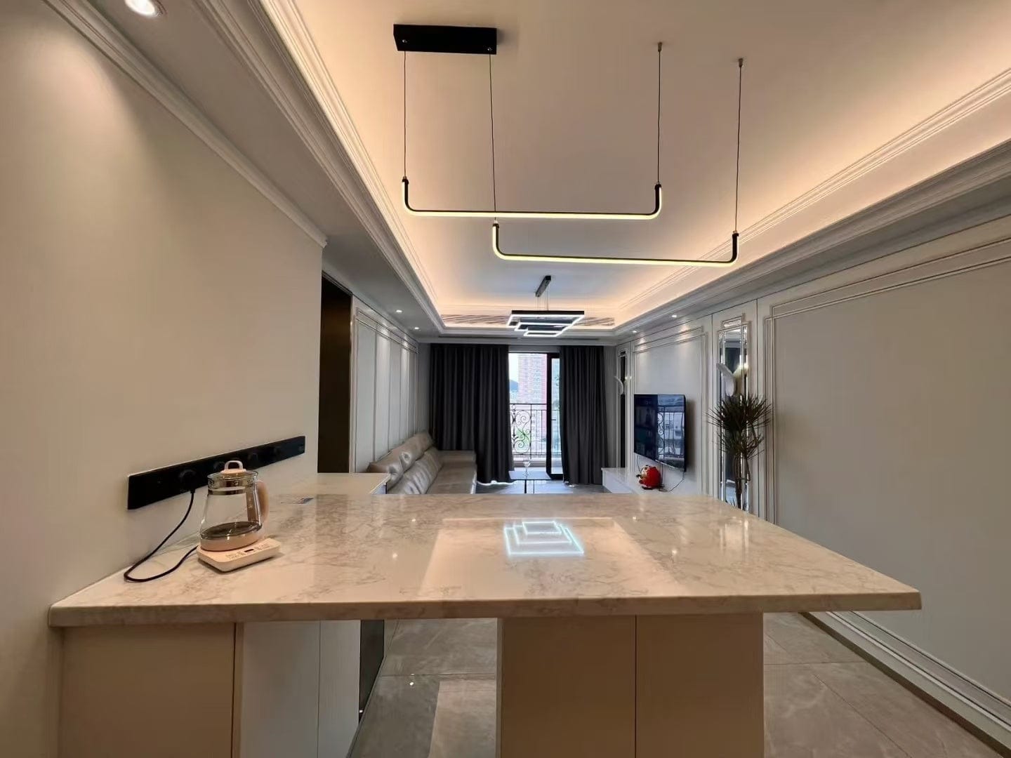 Customer photo review of GabyBerg Minimalist Modern LED Chandelier – Geometric Linear Light for Dining Room