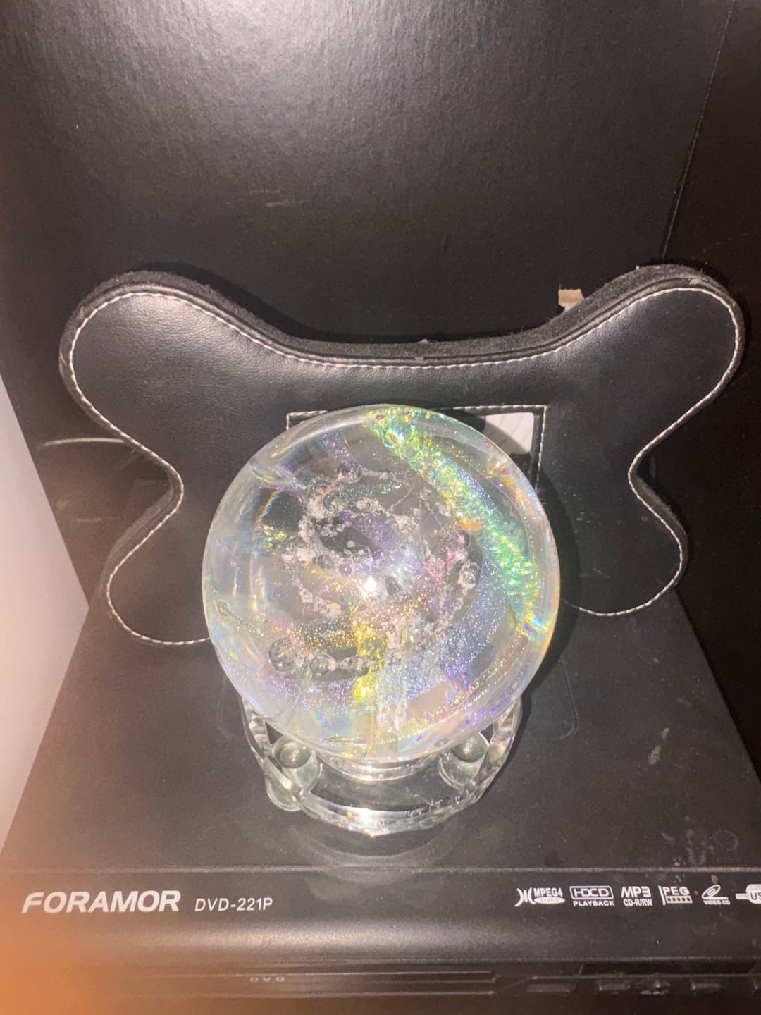 Customer photo review of Illuminated Dichroic Rainbow Orb with Cremains
