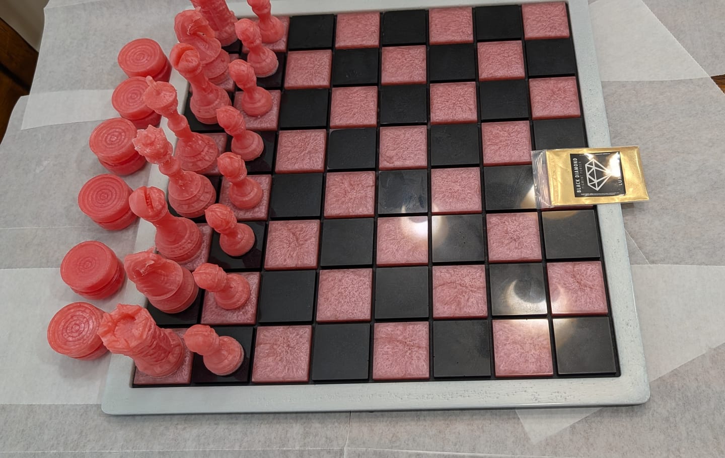 Customer photo review of 14.5x14.5x0.5" Medium Chess Board Silicone Mold With 1.5" Squares