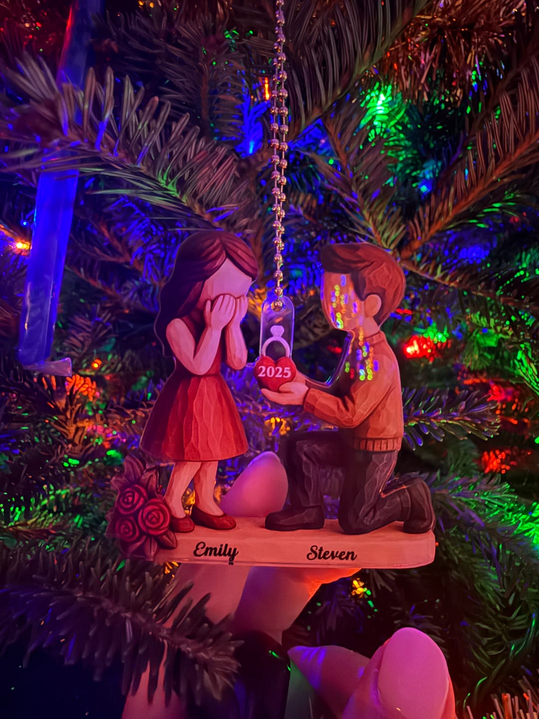Customer photo review of Couple Marriage Proposal - Personalized Acrylic Ornament - Newly Engaged Gift, "She Said Yes!" Ornament, Just Engaged Gifts for Couples