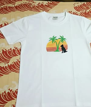 Customer photo review of Palm Paradise Dog Graphic T-Shirt