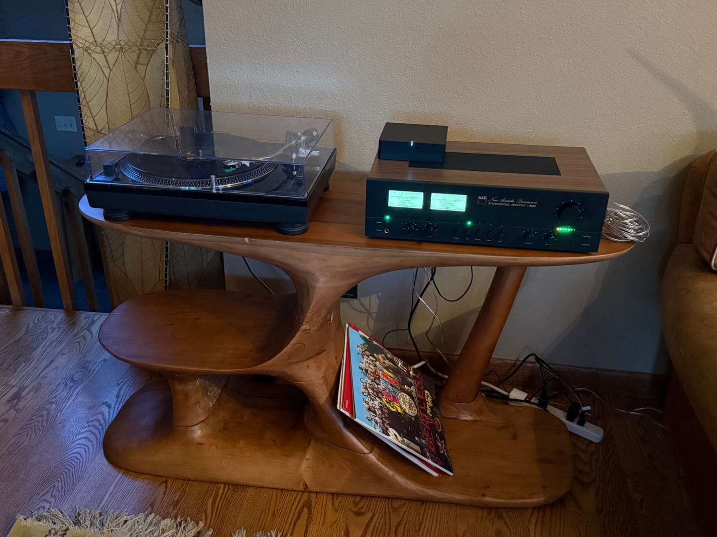 Customer photo review of Solid Wood Turntable Stand – Rustic Record Player Cabinet with Farmhouse Storage