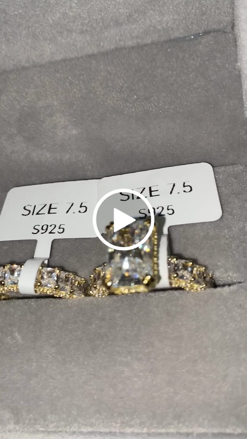 Customer video review of Glistening-hued Radiant Cut 5.0ct Pave 925 Sterling Silver Wedding Ring Set