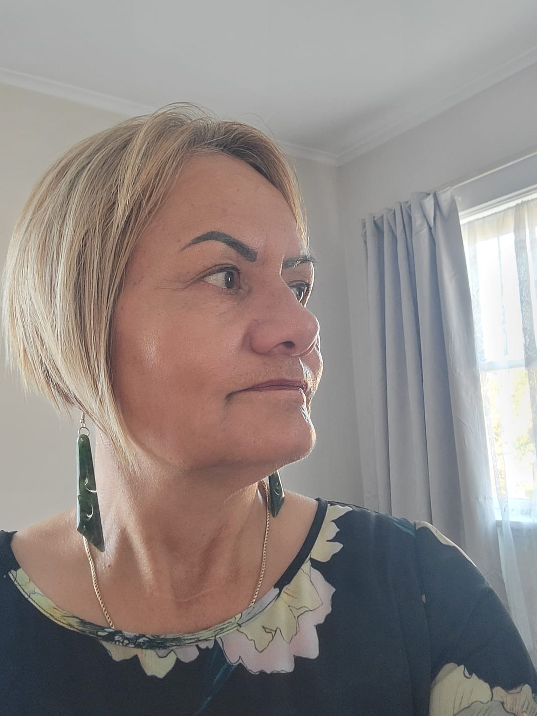 Customer photo review of Genuine NZ Greenstone 7cm Earrings with Koru and Notching