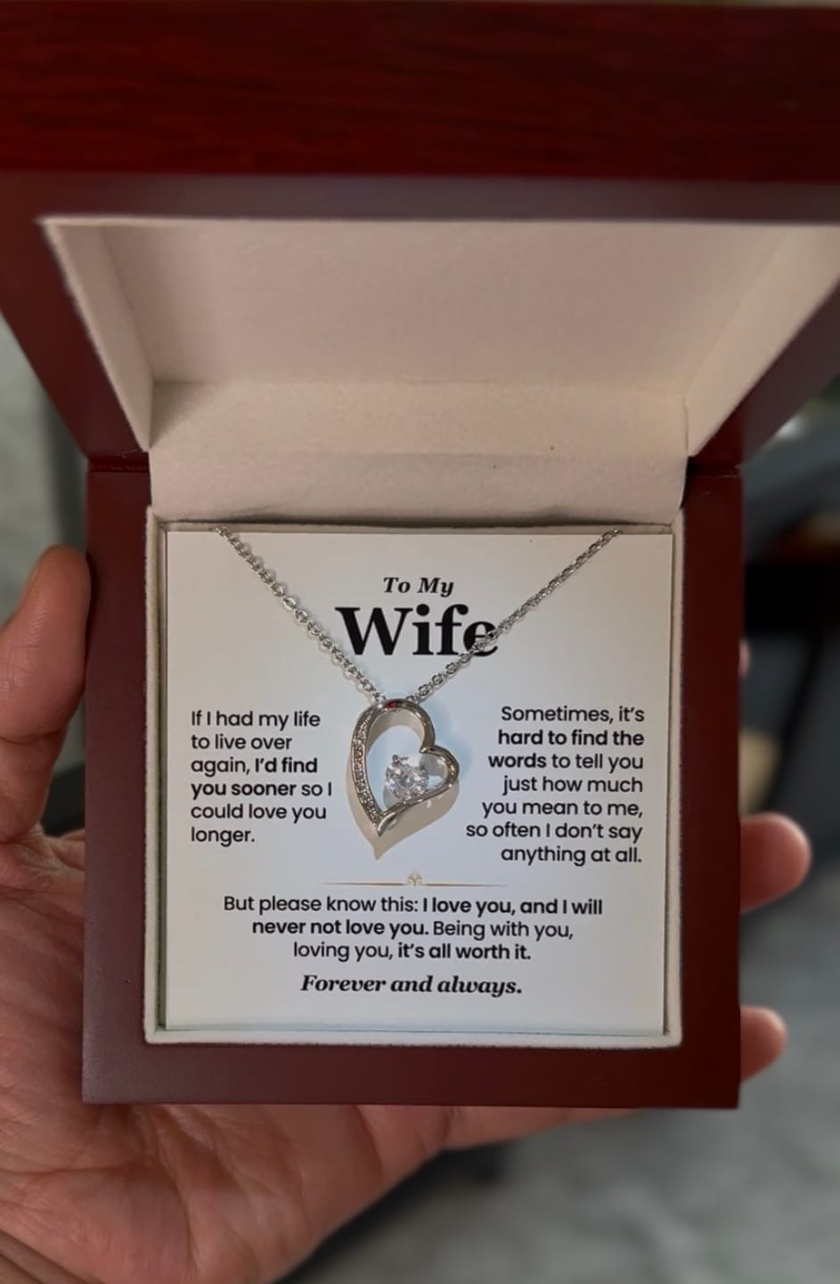 Customer photo review of To My Wife – Forever and Always Love Necklace (W21)