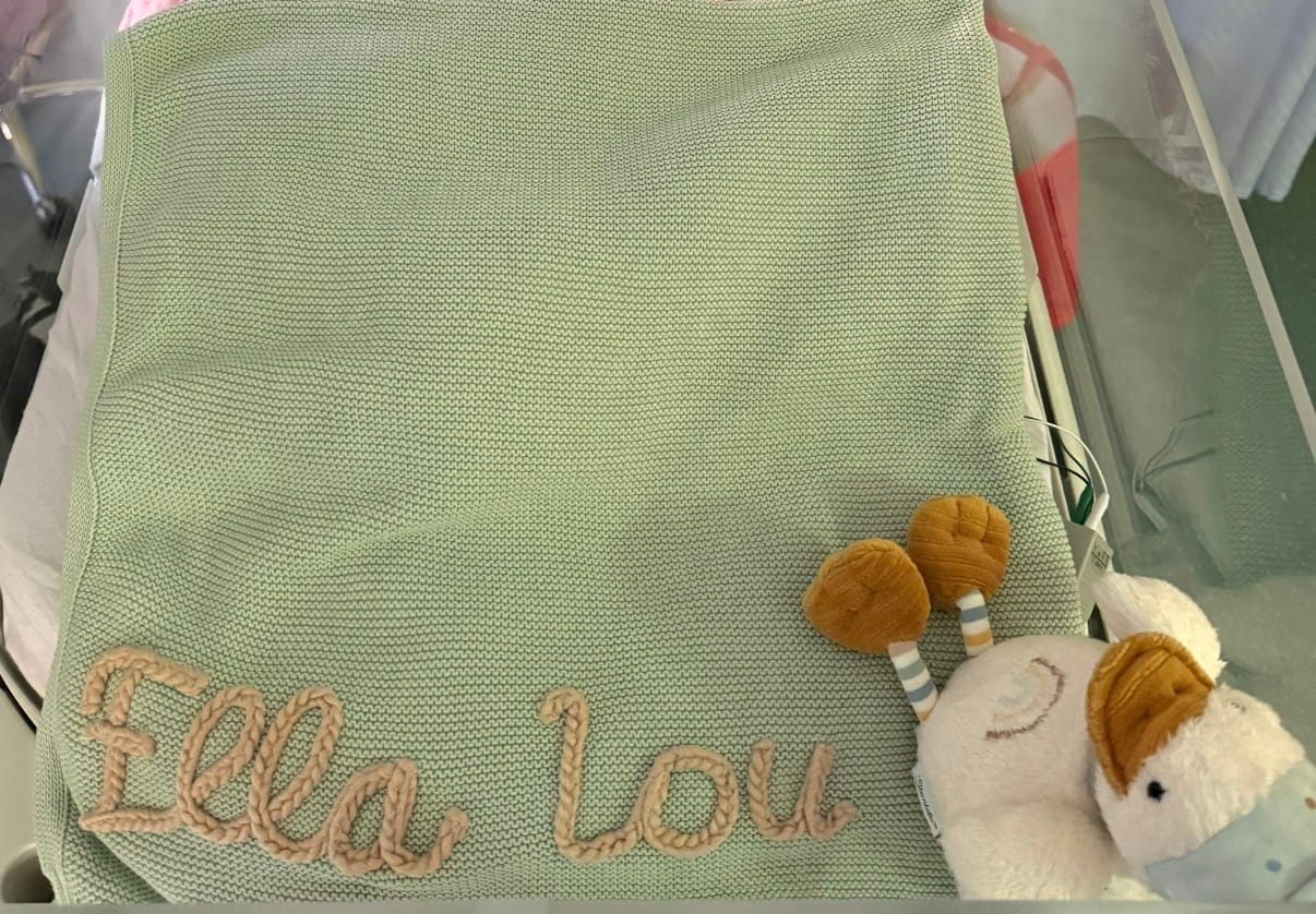 Customer photo review of Hand Knitted Personalized Blanket