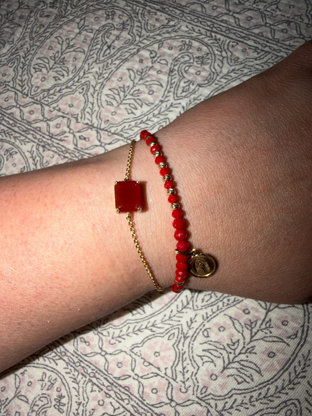 Customer photo review of Carnelian 14K rectangular bracelet