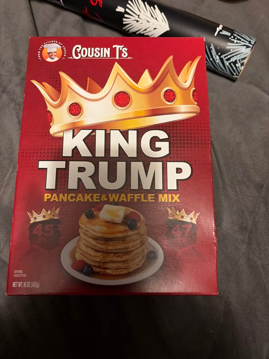 Customer photo review of Cousin T's Gourmet King Trump Pancake & Waffle Mix
