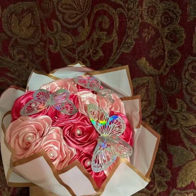 Customer photo review of Eternal Rose Bouquet - HandMade From Satin Ribbon | Valentines Couples Gift 1st Anniversary gift(Never Wither)