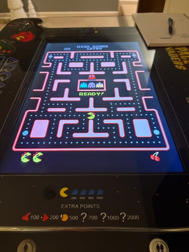 Customer photo review of Abvideoarcades  412 ARCADE COMMERCIAL COCKTAIL TABLE w/Stools !
