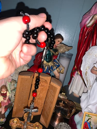 Customer photo review of Handmade Wooden Rosary - St. Michael's Armor