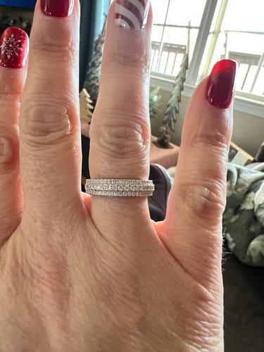 Customer photo review of Louily Vintage 3-Line Pave Wedding Band For Women In Sterling Silver