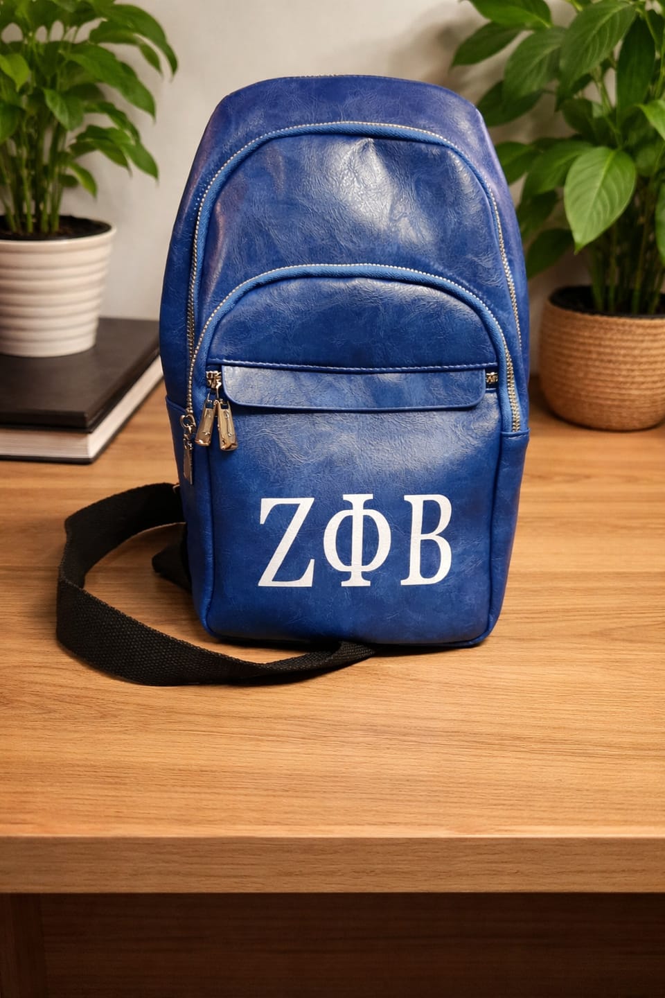 Customer photo review of Greek Letter - Vegan Leather Sling Backpack