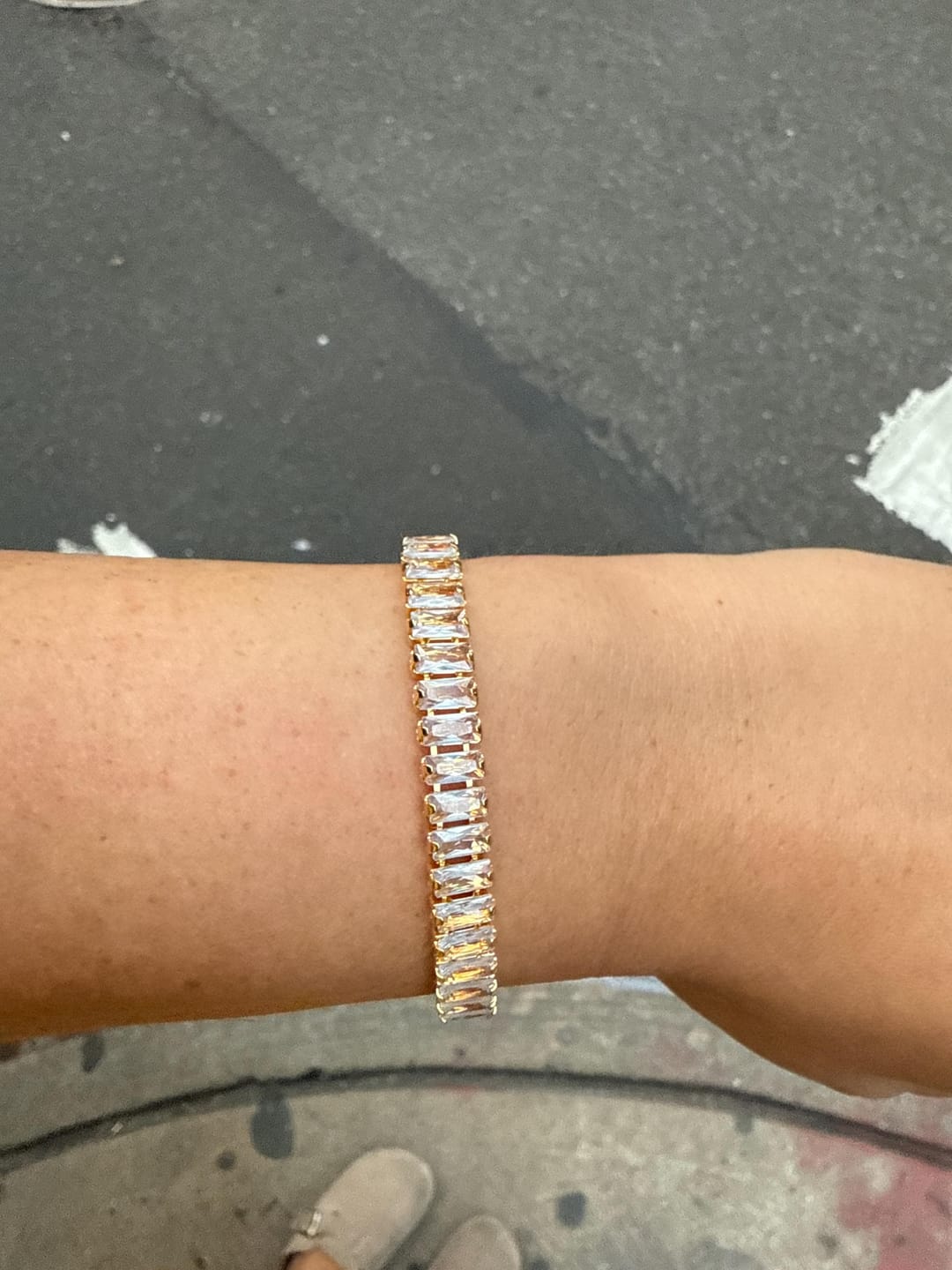 Customer photo review of Gold Baguette Tennis Bracelet CZ Tennis Bracelet Minimalist Dainty Bracelet Gold Art Deco Jewelry Diamond Crystal Bracelet Gift for Her