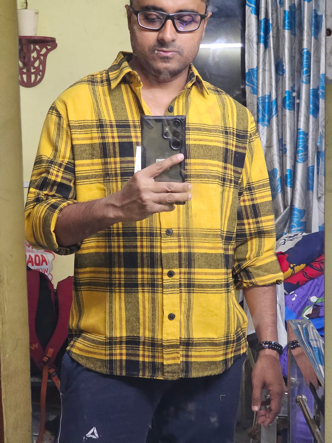 Customer photo review of Mustard Brushed Checks Shirt