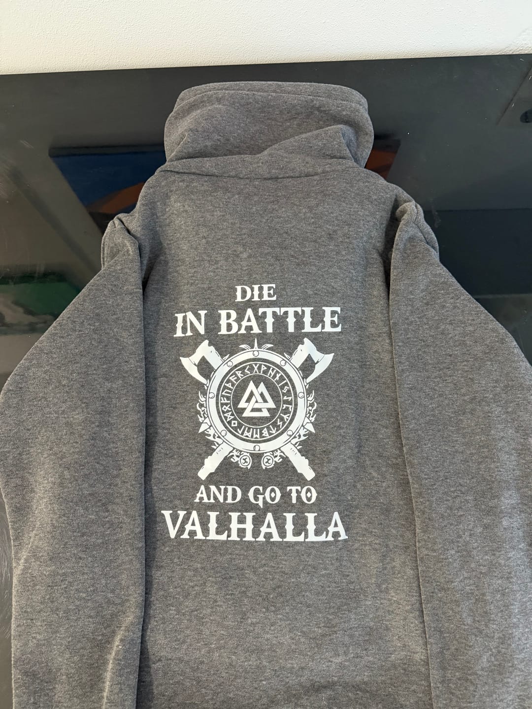 Customer photo review of Viking Die In Battle And Go To Valhalla Zipper Hoodie