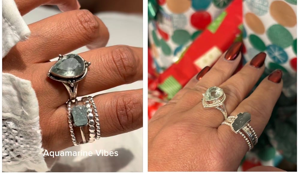 Customer photo review of Aquamarine Stacking Ring Set Sterling Silver