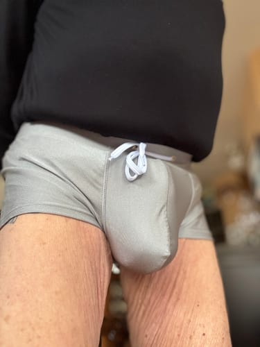 Customer photo review of Men’s U Convex Pouch Swim Trunks with Drawstring