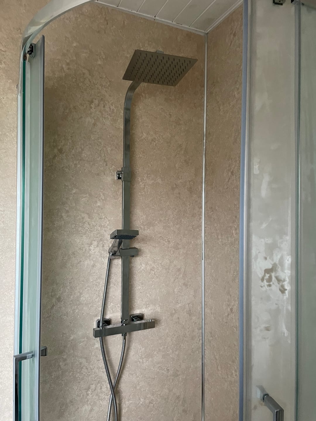 Customer photo review of Premium Beige Concrete Matt Shower Wall Panel – 1M x 2.4M
