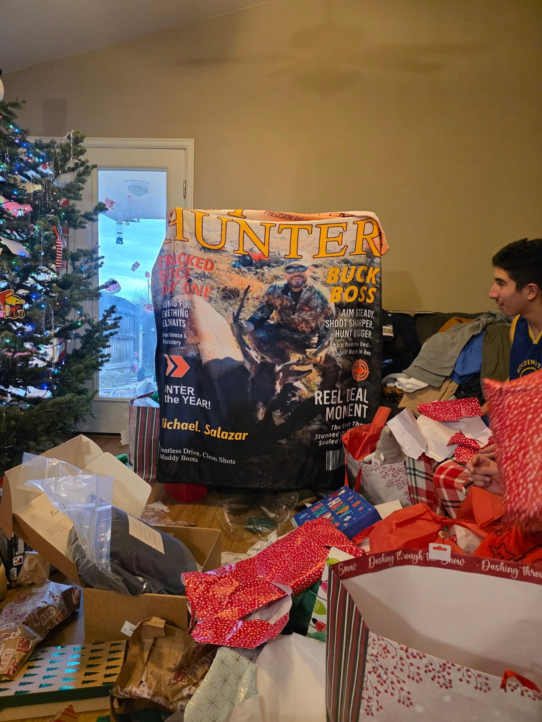 Customer photo review of Personalized "Top Hunter" Magazine Cover Blanket With Photo & Name & Tagline - Ultimate Christmas Hunting Gift For Dad Husband Friend