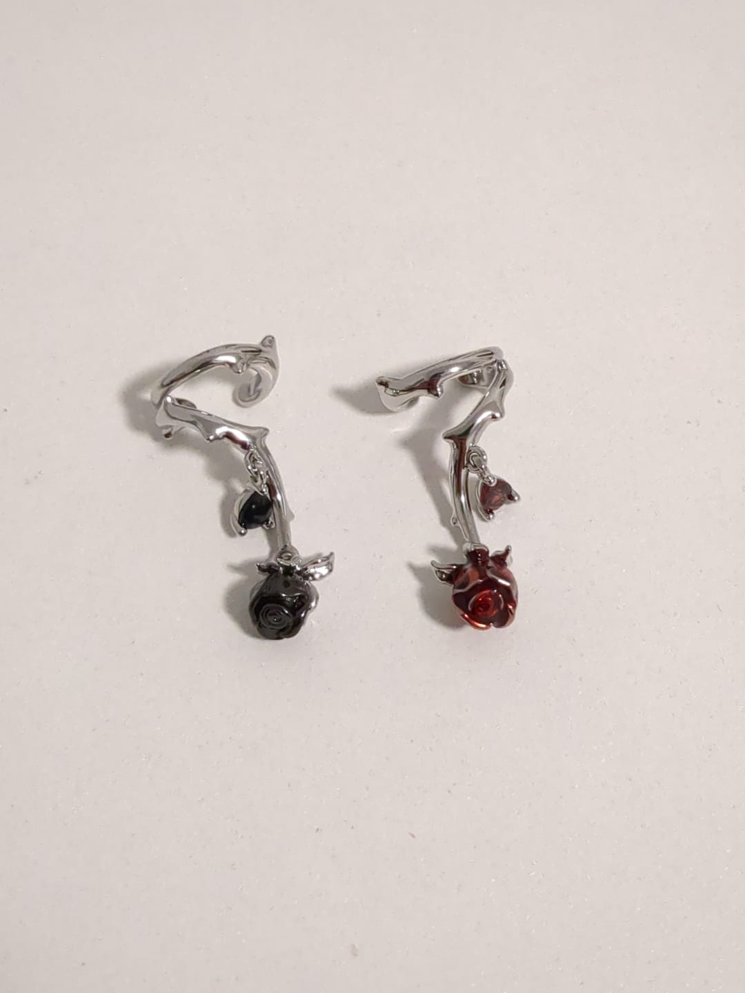 Customer photo review of "Taboo Rose" Platinum Plated Gothic Rose Pendant Ear Clips, Dangle Ear Cuffs