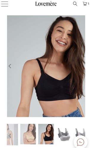 Reviewer's image shows a model wearing the black Lovemère Seamless Nursing Bra.