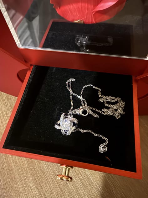 Customer photo review of To My Beautiful Wife - Forever And Always - Love Knot Necklace with Red Heart Rose Box