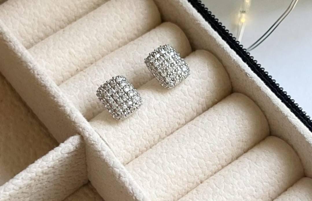 Customer photo review of Sparkle Art Deco Diamond Earrings Square Stud Earrings with Crystals Elegant Statement Stud Earrings Everyday Dainty Stud Bridal Gift