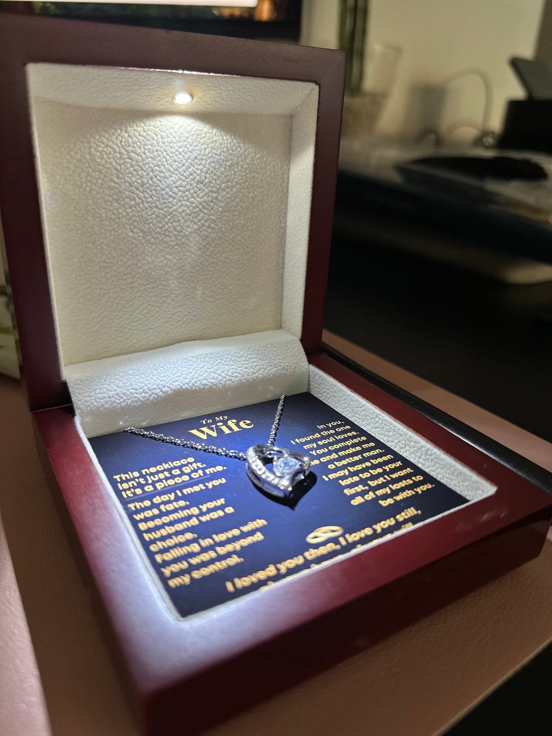 Customer photo review of To My Wife Heart Necklace from Husband. A Piece of Me Love Gift (W22)