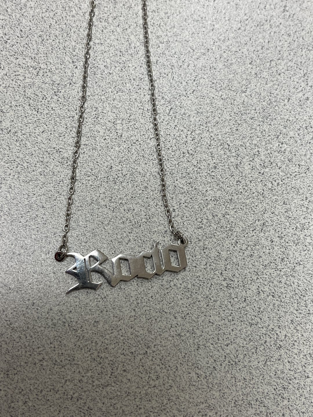 Customer photo review of Gothic Name Necklace