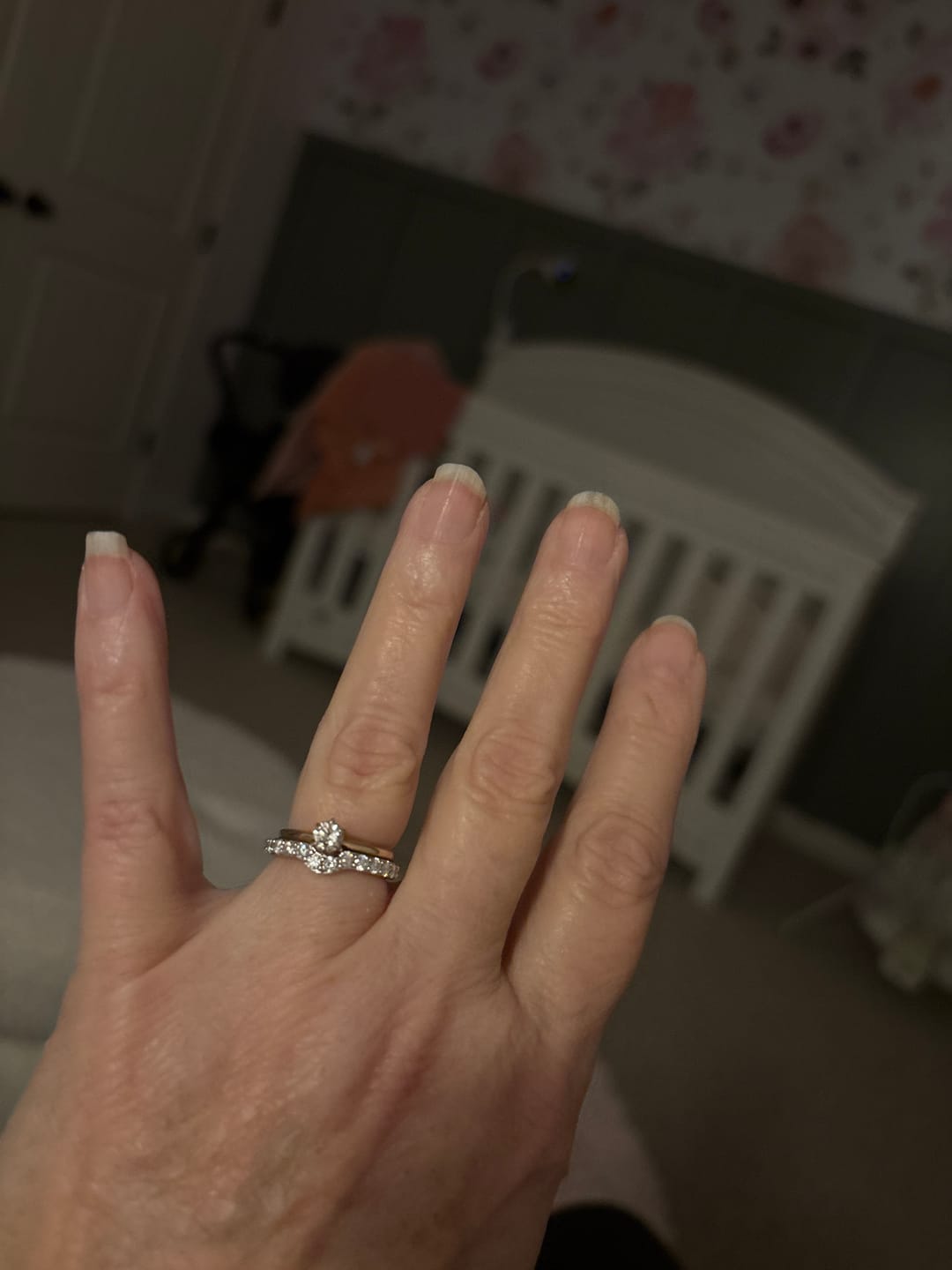 Customer photo review of Curved Pave Moissanite Half Eternity Wedding Band Ring In Sterling Silver