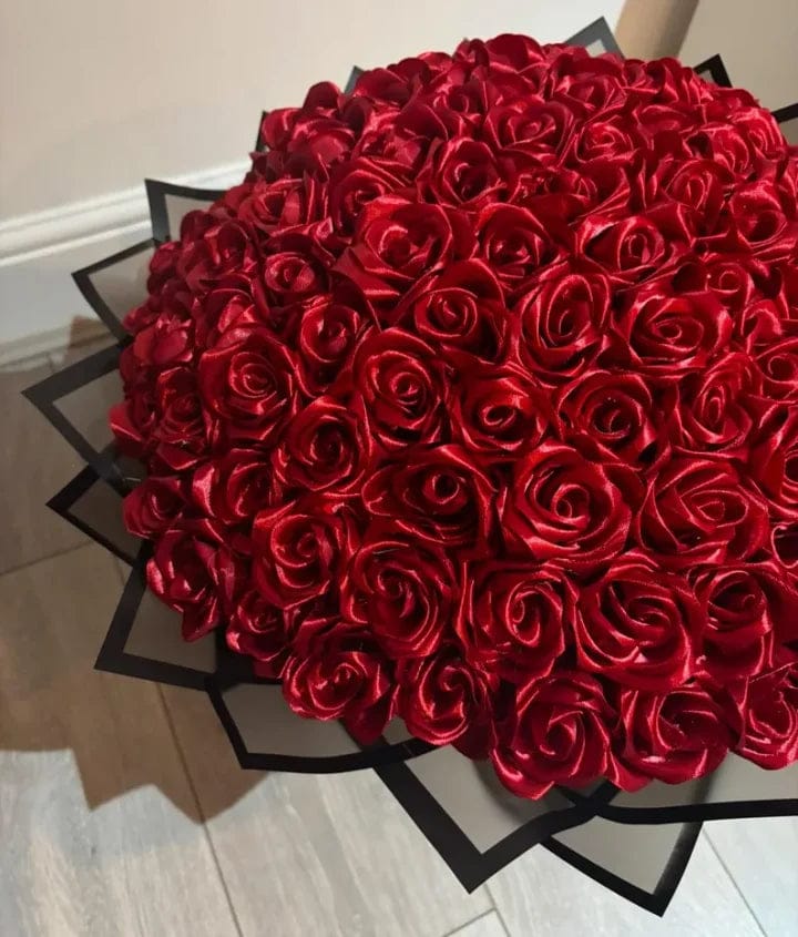 Customer photo review of Eternal Rose Bouquet - HandMade From Satin Ribbon | Valentines Couples Gift 1st Anniversary gift(Never Wither)