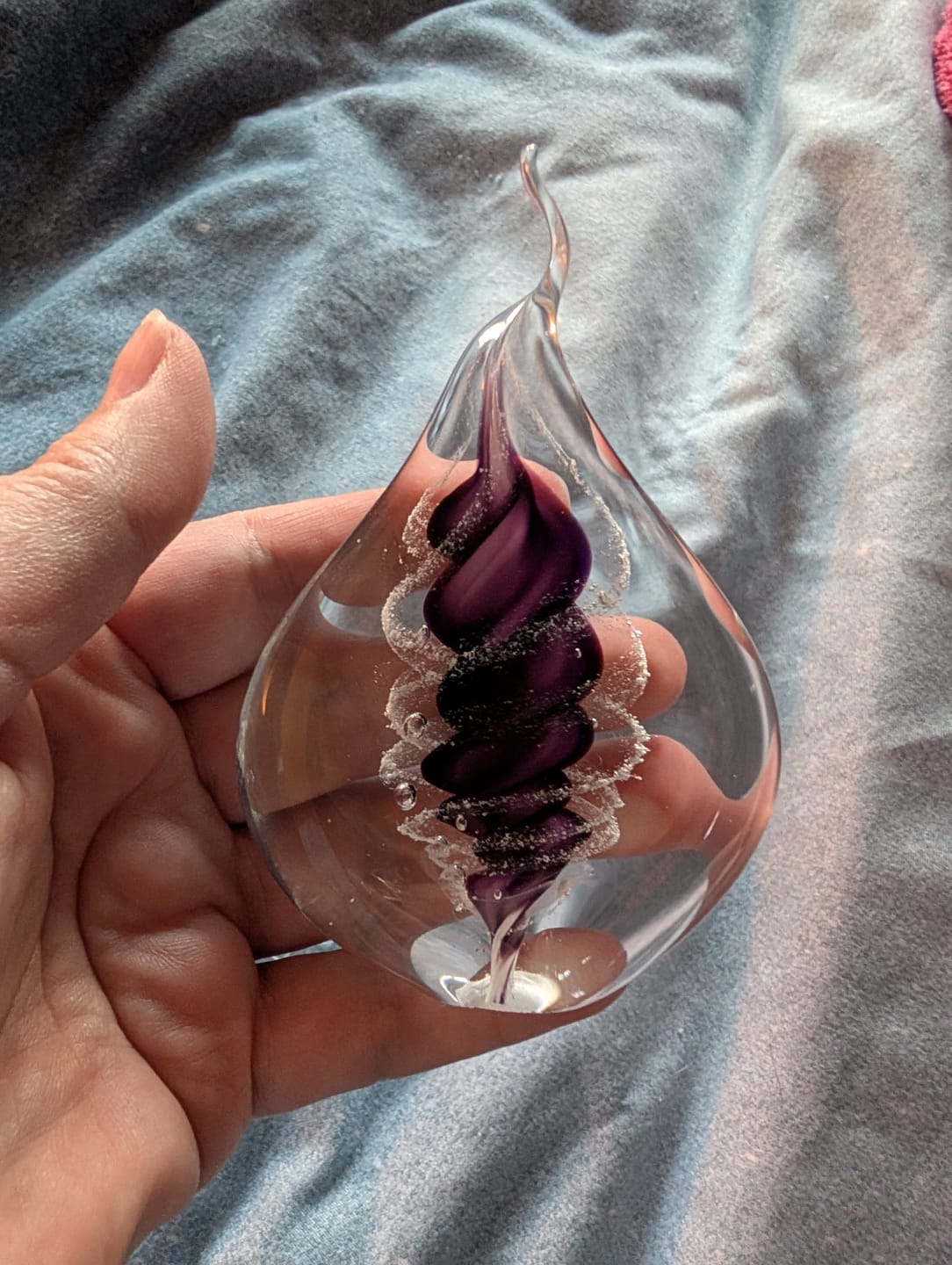 Customer photo review of Illuminated Memorial Glass Flame with Cremation Ashes
