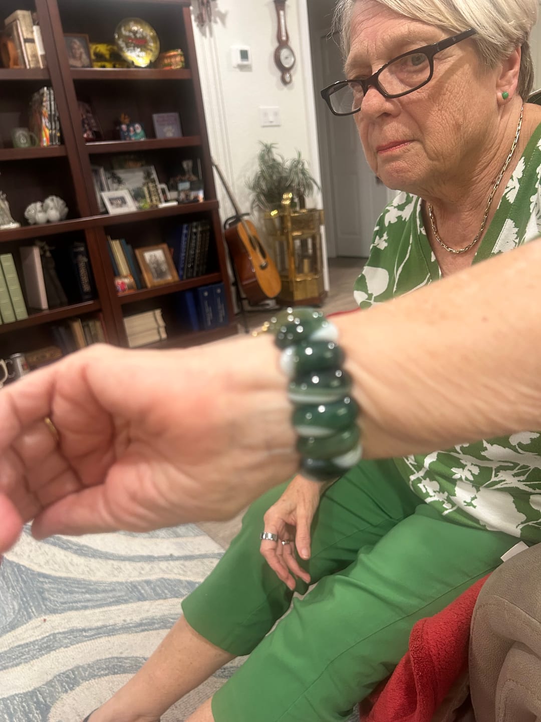 Customer photo review of Emerald Grove Agate Stretch Apple Watch Strap